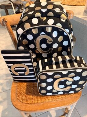 Justice Black, White & Gold Polka Dot 3-Piece Bag Set